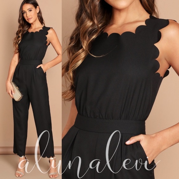 Black Chic Scallop Edge Jumpsuit - Picture 3 of 6